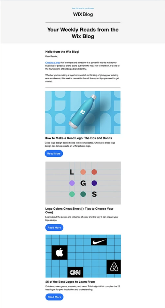 Newsletter Beispiel Wix